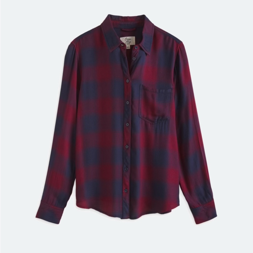 Cosmic Blue Love Hayley Women's Plaid Button Down Shirt - Red and Navy